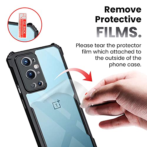 Image of BASECASE Shock Proof Crystal Clear Back Case Mobile Cover for 1+ OnePlus 9 Pro (Hard | Hybrid PC + TPU | Full Armour Device & Camera Protection | Jet Black)