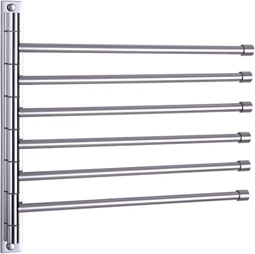 Miniatura 11 de GERZWY - Toallero de baño con brazo giratorio montado en la pared, con 6 brazos, organizador para toallas, acero inoxidable SUS 304, acabado negro
