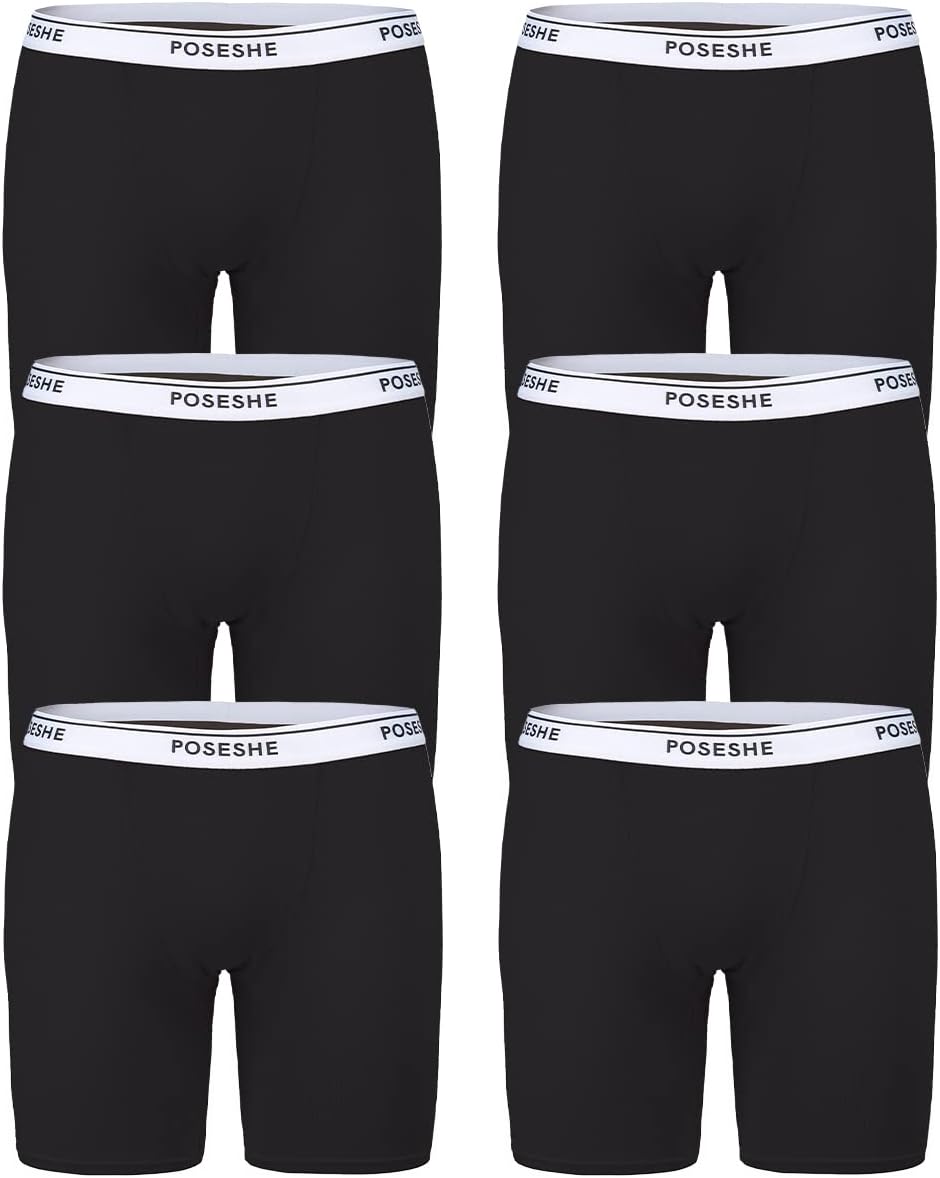 POSESHE Women's Boxer Briefs 6" Inseam, Ultra-soft MicroModal Boyshorts Underwear,6 Pack, S-5xl