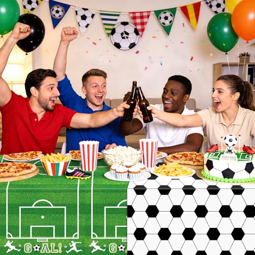 Image of LANLISA 4 Pack Soccer Table Cloth Plastic, 54 x 108 Inch Rectangle Tablecloth Disposable, Soccer Birthday Party Decorations World Sports Table Cover for Soccer Theme Party Supplies