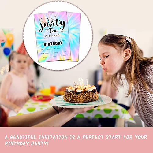 Tie Dye Theme Birthday Invitations, Fill-In Style Birthday Party Invitations With Envelopes For Boys Girls(20-Pack), Birthday Party Decorations And Supplies -Yqk-A63 #TOP3