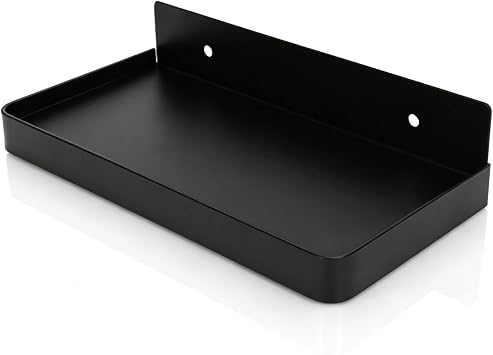 Floating Wall Shelves, Wall Mounted Tray Bathroom Wall Shelf Bathroom Phone Shelf Toilet Mobile Phone Holder Stainless Steel Bathroom Tray Wall Mounted 185x90mm Black