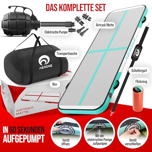 AERONE Airtrack Turnmatte Aufblasbar inkl. Pumpe & Tasche Größe wählen
