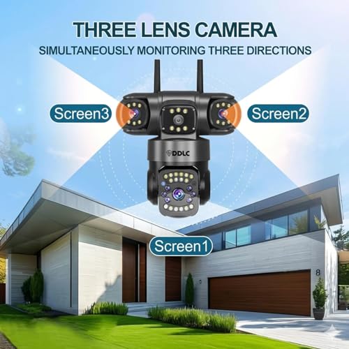 Image of DDLC 6MP Triple Lens PTZ CCTV Camera for Outdoor Security | 360 Rotation | Color Night Vision | Motion Detection | Two Way Audio | Automatic Alert | Wireless Home Security with Mobile App V380 Pro