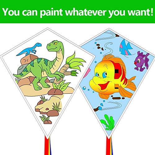 Hengda Kite Diy Blank Painting Kite For Kids & Adults,Kite Making Kit Bulk, Decorating Coloring Kite Party Pack-Come With Handles And Strings-White Diamond Kites(2 Pack To Color-Dinosaur Clownfish) #TOP2