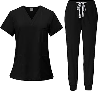 Scrubs for Women Set Stretch V-Neck Scrub Tops & Cargo Pant Quick Drying Solid Medical Nurse Uniform with Pockets