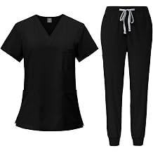 Women Scrubs Sets Stretch Tops with Pockets & Cargo Pants Jogger Nurse Work Uniform Quick Drying