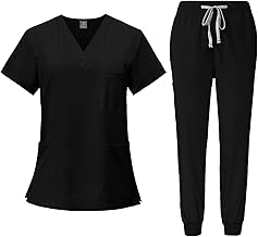 Scrubs for Women Set Stretch V-Neck Scrub Tops with Pockets & Cargo Pant Quick Drying Solid Nurse Work Uniform