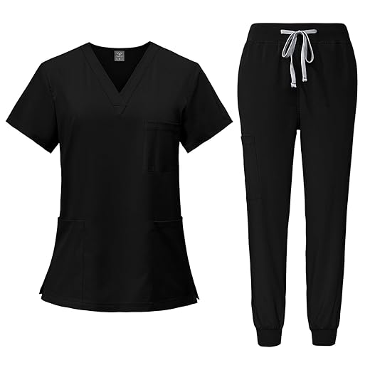 Women Scrubs Set V-Neck Stretch Tops with Pockets & Cargo Pants Jogger Nurse Work Uniform Quick Drying