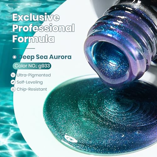 Image of Beetles Deep Sea Aurora Cat Eye Gel Nail Polish - 15ML 9D Chameleon Cat Eye Green Purple Double Magic Colors Gel Polish with Magnet Soak Off UV Velvet Gel Nail Art Design Gift for Women