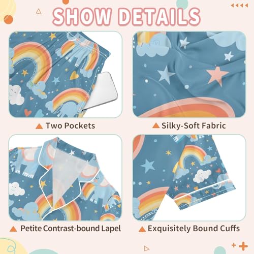 senya Elephants Rainbow Satin Summer Pajama Sets Silk Short Sleeve Button Down Sleepwear3