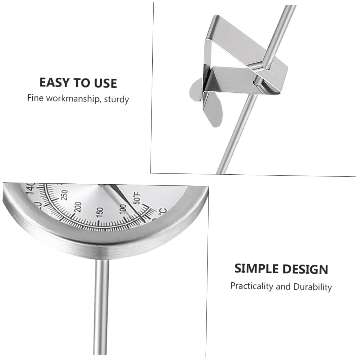 STOBAZA Cooking Thermometer Meat Temperature Probe Grill Thermometer for Meat Oil Temperature Reading Meter Chicken Fried Temp Probe Stainless Steel Pointer