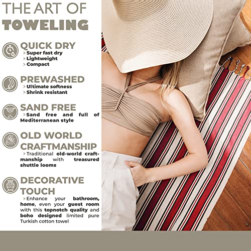 Madamelique Turkish Beach Towel With Beach Bag - 39 X 74 - Prewashed Beach Towels Oversized -%100Cotton - Quick Dry - Sand Free - Hand Loomed Turkish Bath Towels - Unique Turkish Towel (Maroon) #TOP3