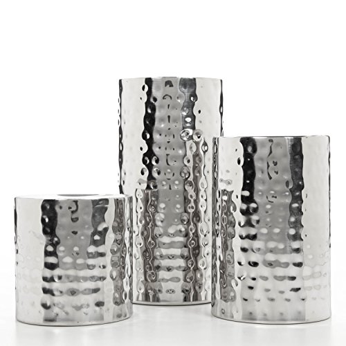Hosley Silver Color Pillar Led Candle Holders Set Of 3. Also Usable As Vase. Ideal Gift For Wedding Party Home Spa Aromatherapy Reiki Candle Garden O3 #TOP2