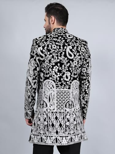 Image of WINTAGE Embroidered Velvet Black Bandhgala