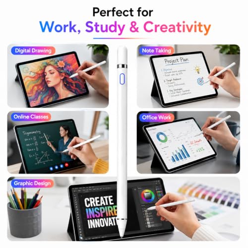 Image of Universal Stylus Pen for iPad & Android Tablets Fast Charging, High Precision Tip, Magnetic Design, USB-C Cable Included - Smooth Writing & Drawing Pencil (White) (White-B)