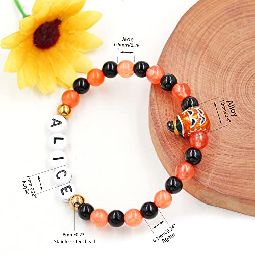 Image of Uloveido Black Orange Jade Charms Halloween Bracelets All Saints' Gift - DIY Customized Name Beaded Bracelet