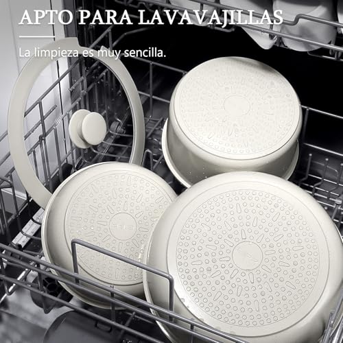 Miniatura 5 de Gipp Juego De Ollas Y Sartenes Cerámicas Antiadherente - Juego De Cocina Con Mangos Desmontables, No Tóxico, Apto Para Inducción, Horno Y Lavavajillas Blanco 3pcs