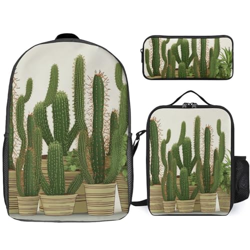 Green Tropical Plant Backpack Set Lightweight Bag Lunch Box Pencil Bags for Women Men Bookbags 3 in 1
