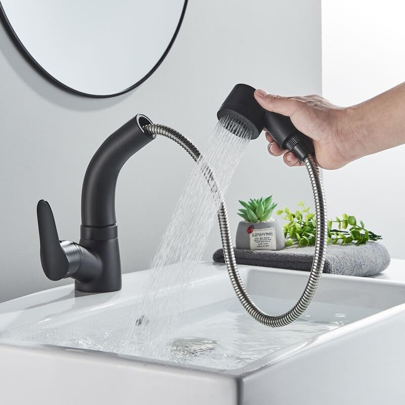 Robinet de lavabo noir à jet relevable fini les éclaboussures au quotidien