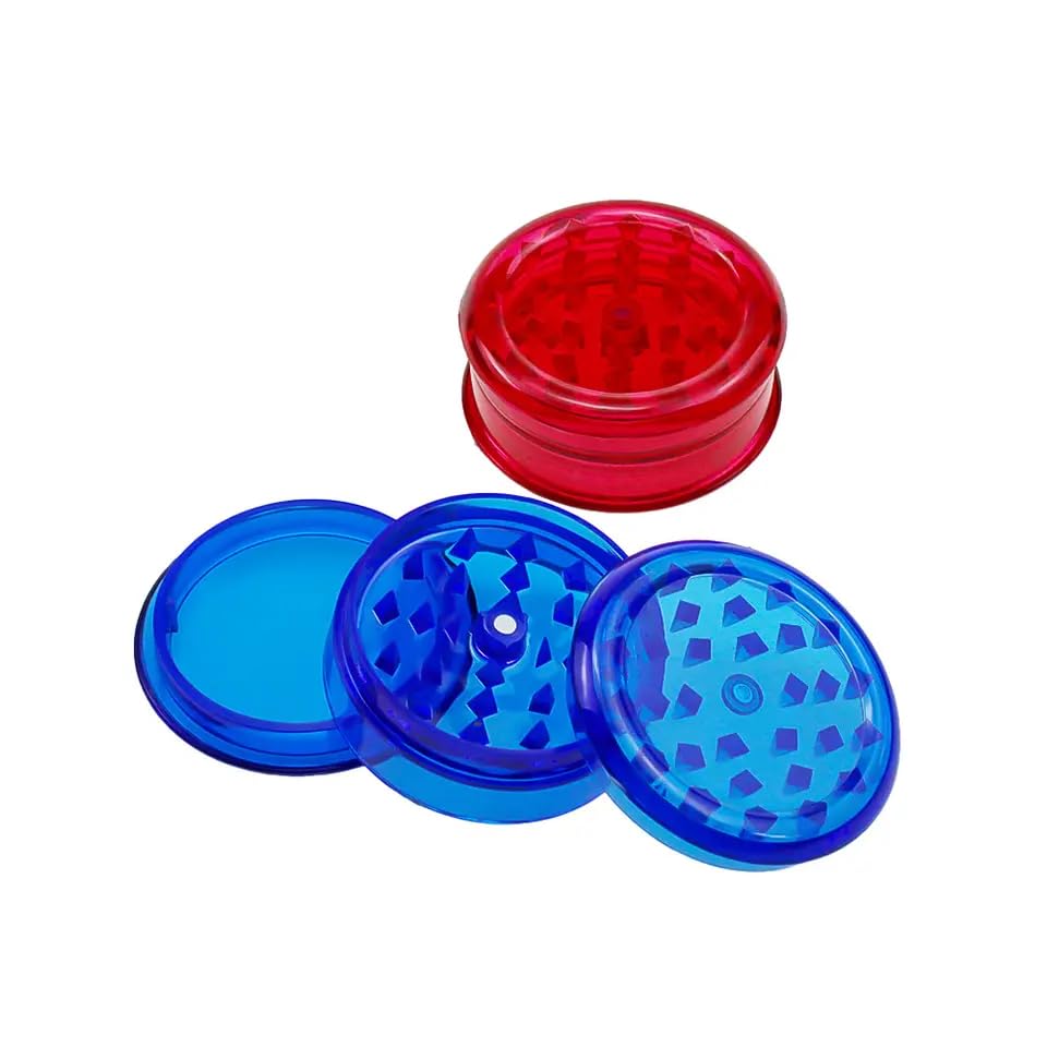 Mini Plastic Herb Grinder, 3 Part Magnetic Grinders with Shark Teeth (40mm) 3 Piece, Portable and Pocket Size, Smell Proof Airtight Stash Compartment (Random Assorted Colours)