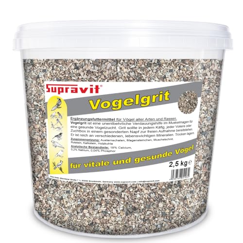 Supravit Vogelgrit 2,5kg – Grit für Vögel & Geflügel – Mineralgrit mit Calcium für Wellensittiche, Papageien, Nymphensittiche, Tauben & Hühner – Verdauungshilfe & Ergänzungsfutter