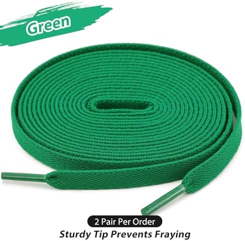 Puzeam Upgrade Tight Weave Flat Shoelaces 16 Colors 5/16" Wide Shoe Laces for Sneakers-Green-140 - 2