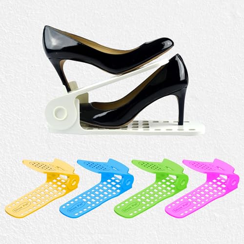 Shoepal Shoe Slots Organizer – Adjustable Shoe Rack Stacker & Storage Space Saver | Double Deck Shoe Holder for Closet, Sneakers & Heels | Multicolor Pack of 4