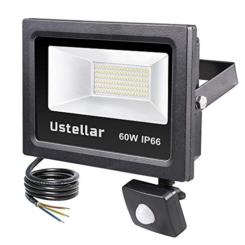 Ustellar 60W Projecteur LED Détecteur de Mouvement Extérieur, IP66 Etanche, 4800lm, 5000K Blanc du Jour, Eclairage de Sécurité, Lumière Lampe Murale Jardin