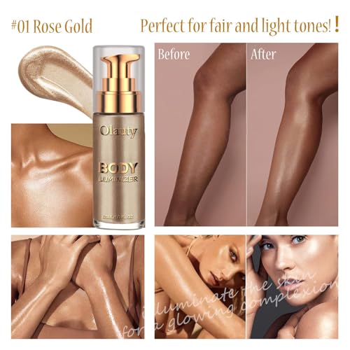 Körper Highlighter Öl Body Luminizer Schimmeröl Flüssig Glitzer Creme Body Glitter Oil Highlighter Körper Flüssiger Körper Glow Schimmer Makeup für Gesicht Körper Bein (Roségold) – Bild 5