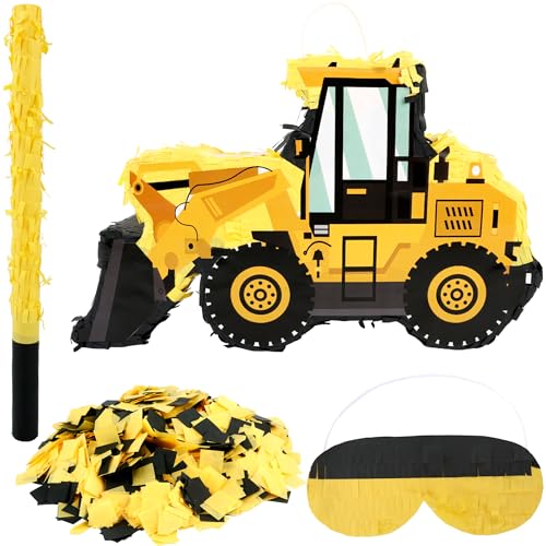 Construction Dump Truck Pinata with Pinata Bat Blindfold Confetti Construction Tractor Excavator Pinatas for Kids Birthday Construction Themed Party