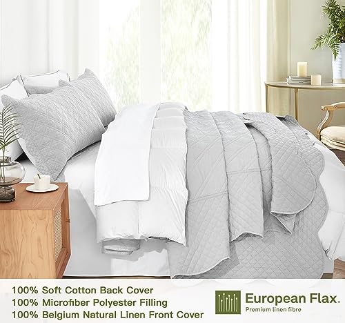Image of HZ & HY Oversized King Bedspreads 128x120, Belgian Linen, Grey