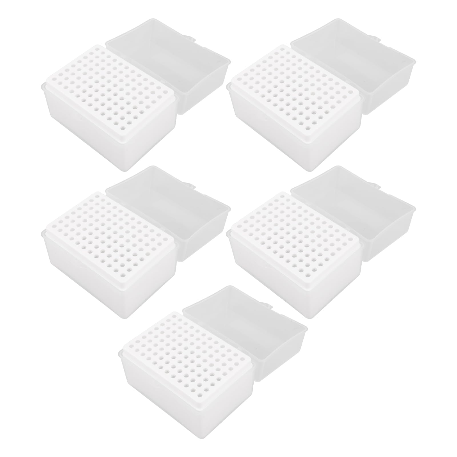 GLEAVI Scatola per Puntali di Pipette in Plastica da Laboratorio 1000 Ul, Contenitore Compatto da 5 Pezzi per Provette e Fiale, Organizer la Conservazione e Monitoraggio Puntali
