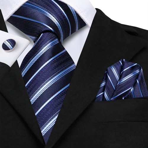 Image of Hi-Tie Silk Ties for Men Plaid Paisley Striped Necktie Pocket Square Cufflinks Set Formal Business