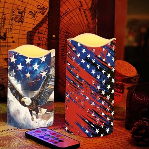 Image of Blad Eagle Flameless Battery Operated Lamp with Remote 250th Years of Freedom LED Electric Candles Patriotic American Flag Fack Candle for Independence Day 4th of July Home Decors, 4 Pack