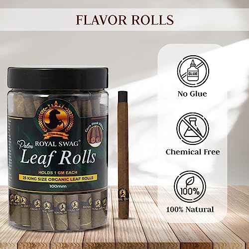 Image of Royal Swag Natural Pre-Rolled Palm Leaf Cone Rolling Papers - 25 Pcs King Size Palm Leaf Natural Cones with 1 Filling Stick - Corn Husk Filter Preroll Cones - 100 mm Length - (25 Rolls Total)