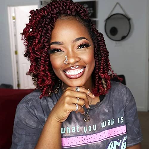 8 Inch Passion Twist Crochet Hair for Black Women 8 Packs Pre-twisted Passion Twist Crochet Braids Hair Pre-looped Bohemian Twists Synthetic Braiding Hair Extensions (12Strands/Pack,TBUG#)