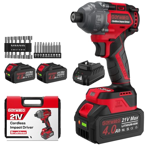 GoYwato 2655In-lbs 21V Brushless 1/4' Power Cordless Impact...