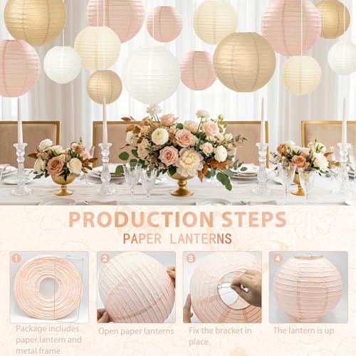 Image of KAXIXI 15-Pack Boho Paper Lanterns, Champagne Gold and Beige Hanging Decor