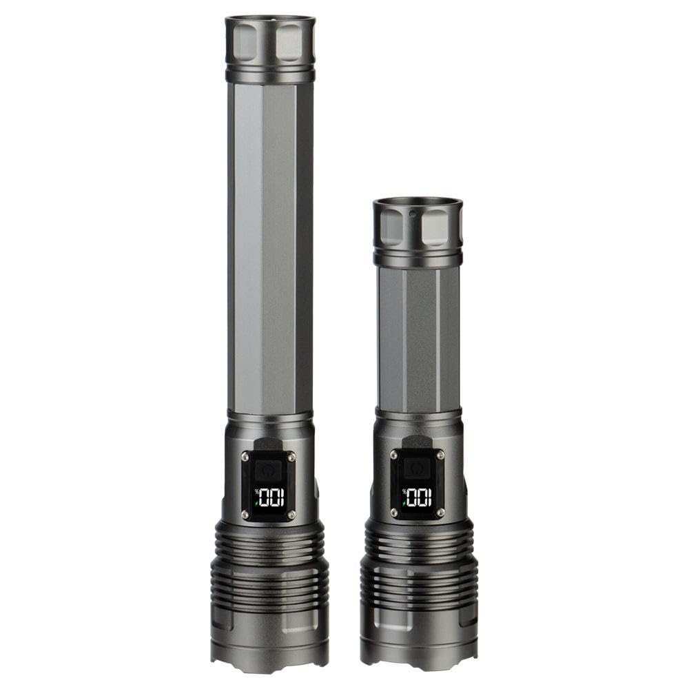 Happiest Minds Techno COBA Torch CB-6501 Super Bright Flashlight White Laser 30W LED USB Zoomable 1000M Range 5 Modes Digital Display Torch Outdoor Emergency Flash Light