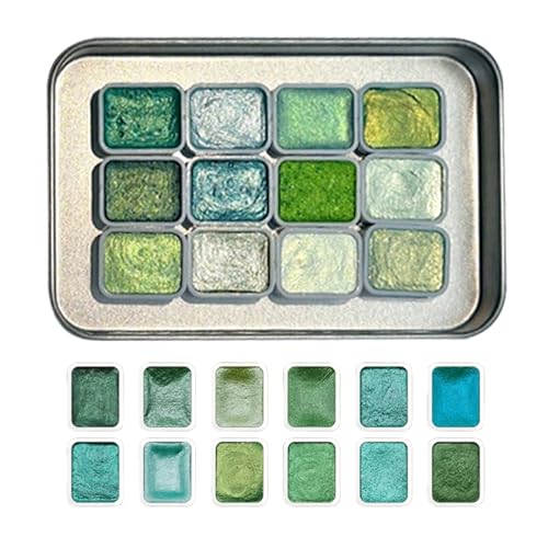 Glitter Aquarellfarbe,12 Farben Tragbares AquarellmalSet,Tragbare Malutensilien Für Anfänger Kinder Mädchen Geburtstag Homeschooling Kunst Begeisterte - Kreativmaterial Für Zuhause Klassenraum Hausunt