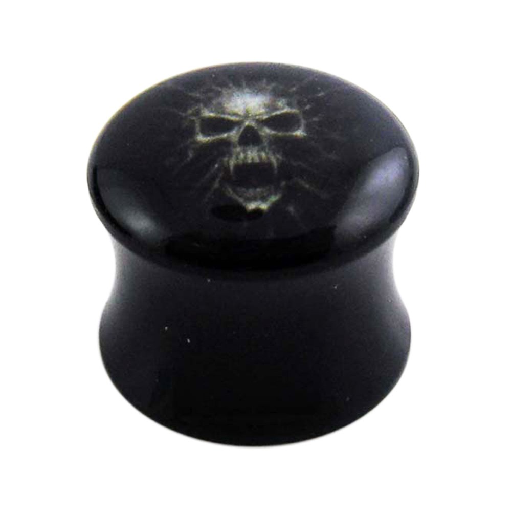 AZARIO LONDON Mummy Skull Logo Black Acrylic Double Flared Gauge Ear Plug - Sold by Piece