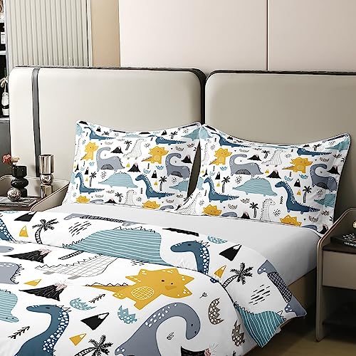 Loussiesd Dinosaur 100% Cotton Duvet Cover King Size 3D Digital Print Cotton Jungle Dino Decor Bedding Set Wild Animal Wildlife Blue White - Image 4