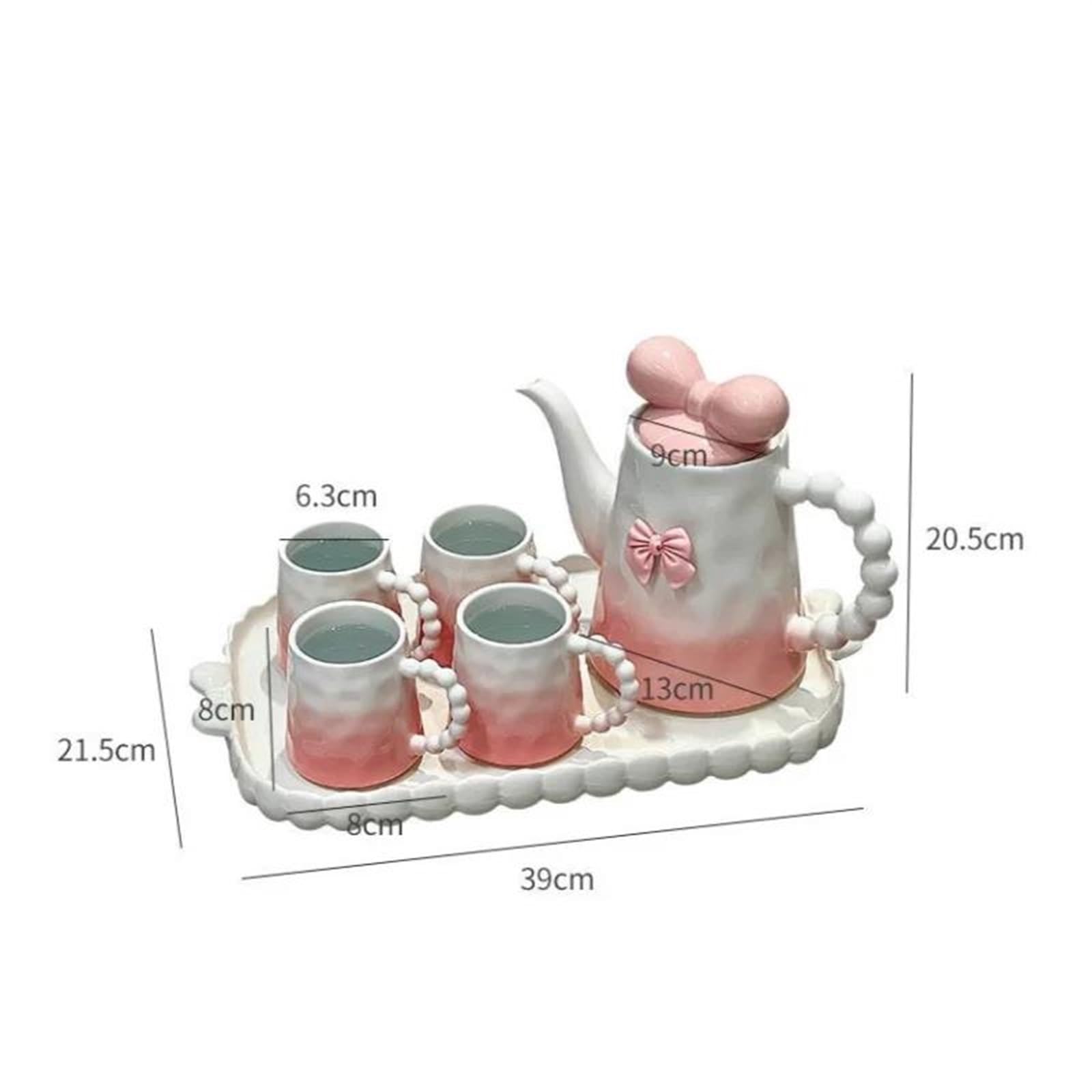 Set Da Tè Per Adulti Casa Bollitore Tazze Di Caffè In Ceramica Latte Mug Teiera Bow Cute Girly Pomeriggio Tazza Tè Set Rosa Gradiente In Tea Set Da Tè Portatili(B)