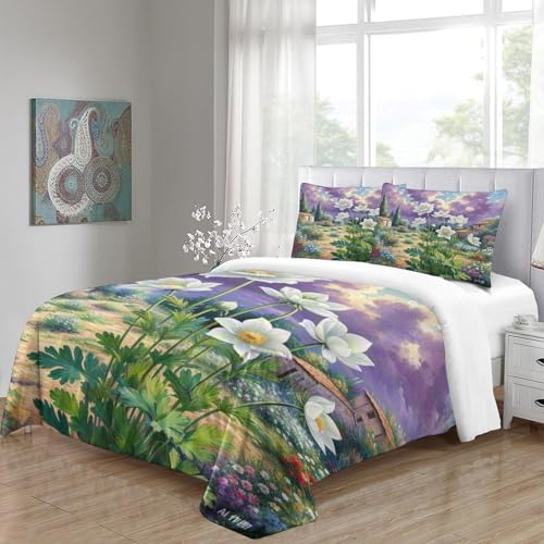 Housse de couette anémone 3D parure de lit microfibre douce fermeture éclair - 5