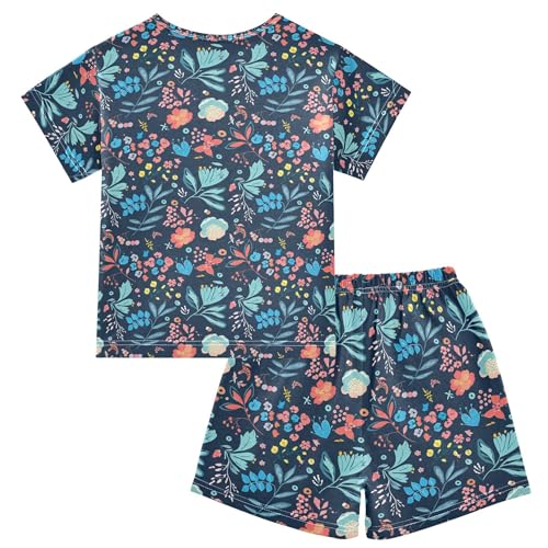 Colorful Flowers Pajama Set Pajamas Sleepwear Nightwear Loungewear Clothes Set B04049082