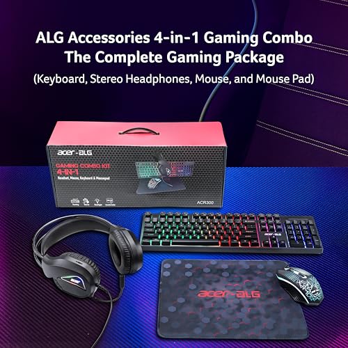 Acer 4 in 1 Wired Gaming Combo, 7 Color LED Backlit Keyboard, RGB Mouse (1200/1600/2400 DPI), Premium Gaming Headset (50mm Driver, 120dB) with Mixed Light Effect, Fabric Weave Mousepad (Black) 2 51lFRCiJOiL