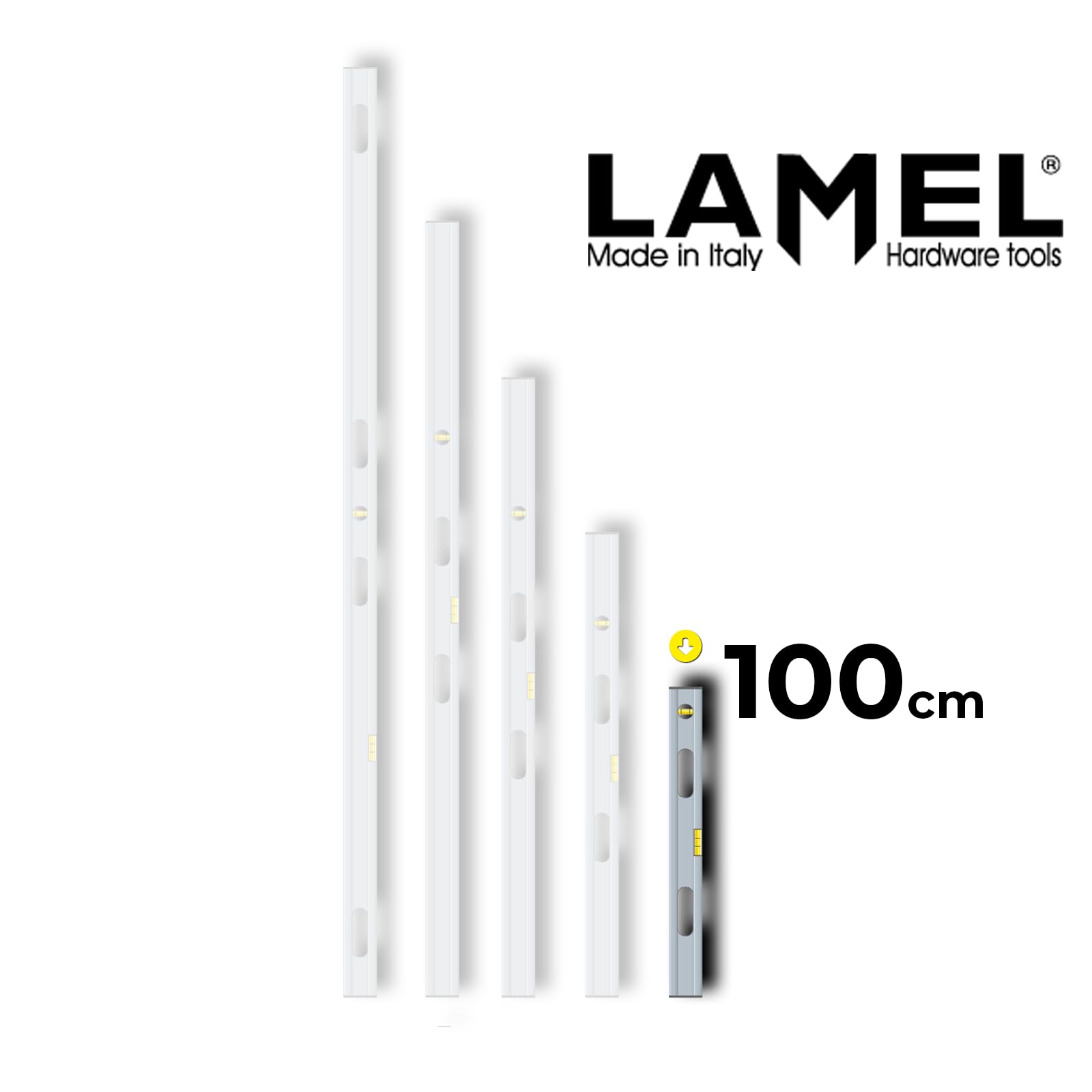 LAMEL Niveau règle 100 cm avec bulles et 2 poignées en aluminium anodizè, profil renforcé.