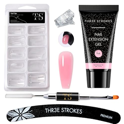 Poly Nail Extension Gel Kit for Builder Gel Nail Art Kit Nail Extension Kit (100 POLY TIPS+1 SPATULA+1 FILER+1 CLIP+1 POLYGEL) (SADA KIT) (PINK)