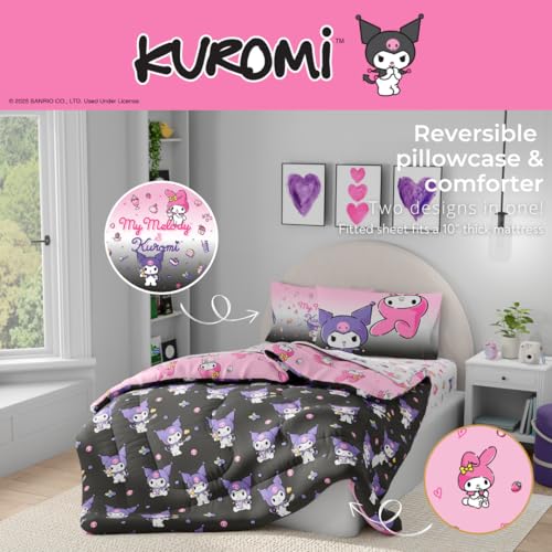 Image of Sanrio Kuromi & My Melody Bedding 7 Piece Super Soft Cozy Reversible Comforter and Sheet Set with Sham, Full, (Officially Licensed Product) By Franco